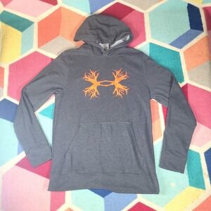 Under‎ Armour Hoodie Pullover Gray Orange Logo Small S Graphic Casual
